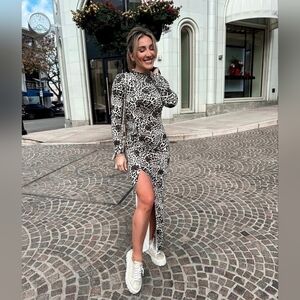 NEW Byegreis Leopard Print Long Sleeve Dress